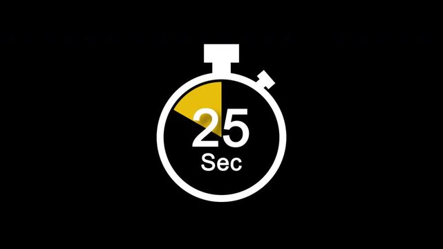 30 Second Countdown Stopwatch Animation.
Animated 30 Second Circular Countdown Timer with Stopwatch Icon.