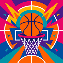 Basketball hoop colorful sports burst illustration © upicta