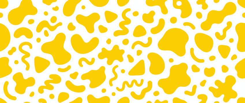 Abstract Yellow Organic Shapes Pattern on White Background - Seamless Texture