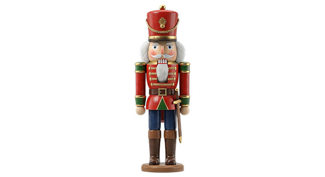Vintage nutcracker soldier toy on black background