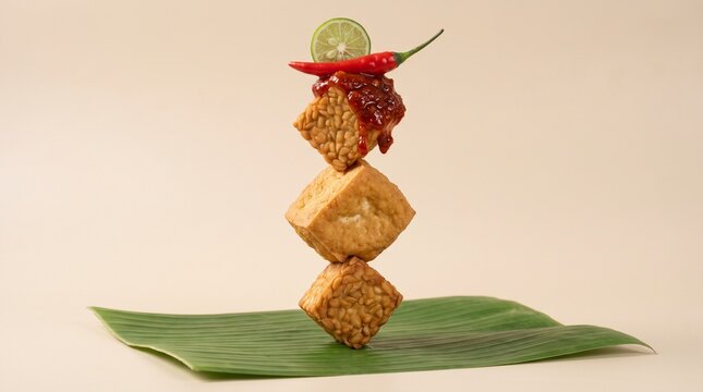 Tempeh tofu stack with sambal