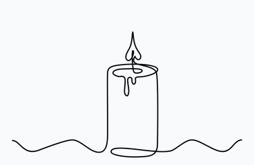 Naklejka premium Continuous line art drawing of burning candles. Candles in one line drawing illustration