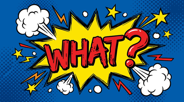 Comic book style speech bubble with question.