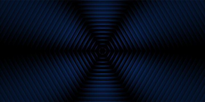Dark blue abstract background with futuristic hexagon tunnel pattern
