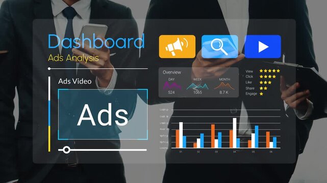 Professional Team Analyzing Advertising Campaign Performance on Digital Dashboard with Chart Graphics and Smartphone in Business Environment Gluon.