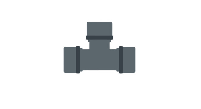 Gray plastic pipe fitting with perpendicular connections.