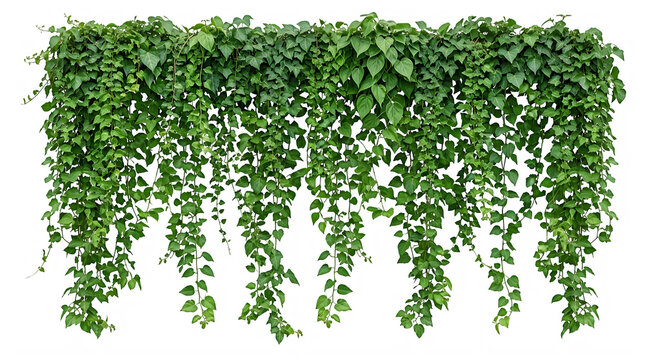 Lush green ivy arch and hanging climbing plants isolated on a white background.