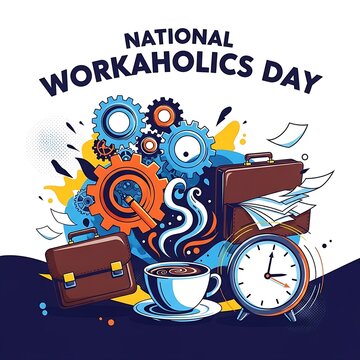 National workaholics day celebration vector illustration