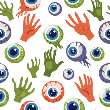 Halloween eyeballs and hands seamless pattern vector