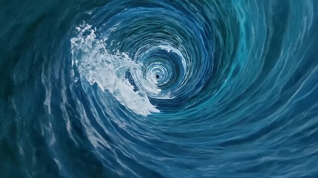 Deep Blue Ocean Water Vortex Swirling Into A Powerful Whirlpool Abyss Abstract Background