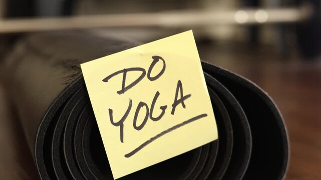 Reminder Note To Do Yoga Attached To A Yoga Mat