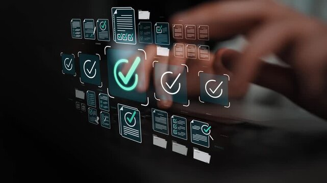 Digital interface showcasing document verification process with user engagement through keyboard interaction, emphasizing technology and efficiency in data management solutions. Sigmoid
