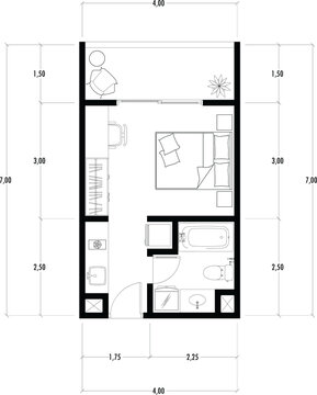 Architecture plan with furniture. home floor plan, isolated on white background, stock illustration.