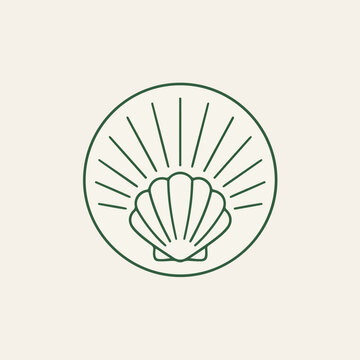 Minimalist seashell icon in a circle