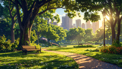 Fototapeta premium Park landscape sunlight trees