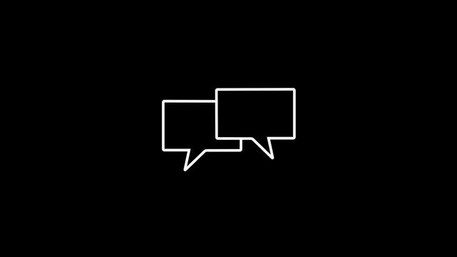 Chat Message Icon Animation with Typing Dots for Online Messaging and Communication on black Background.