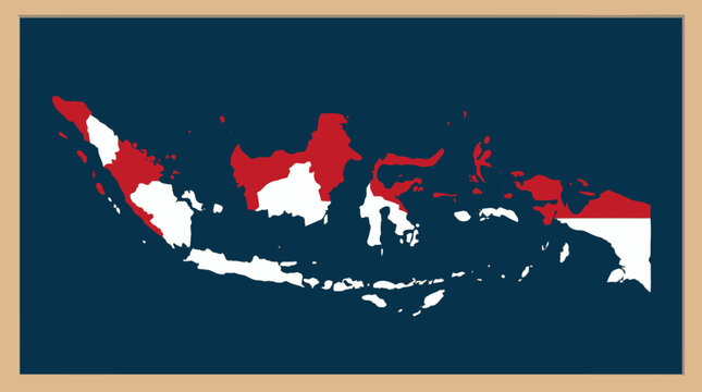 Indonesia map with national flag colors on framed dark blue board. EPS Editable. Vector Illustrations.