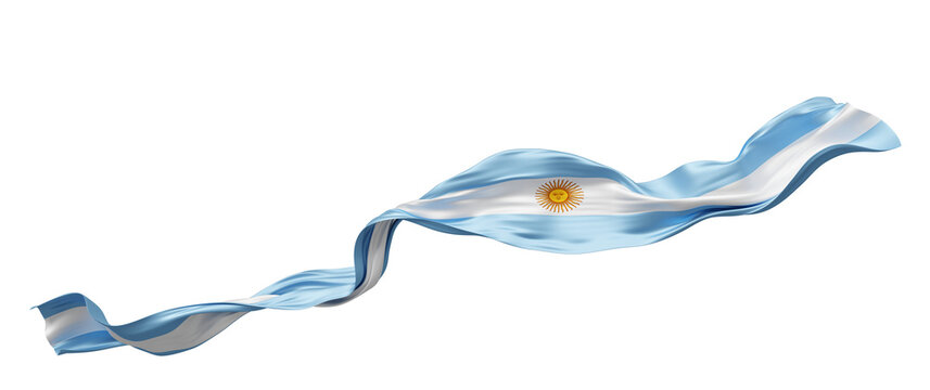 Argentina flag ribbon flowing isolated on transparent background with copy space 3D render