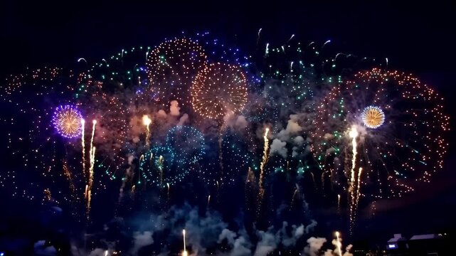 Colorful Fireworks Display Sequence in Night Sky Storyboard