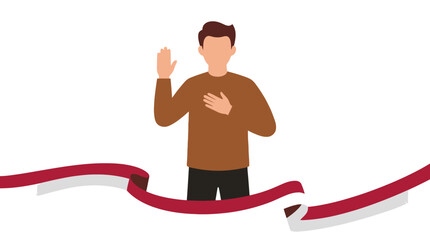Fototapeta premium Man taking national oath of allegiance with red and white ribbon. EPS Editable. Vector Illustrations.
