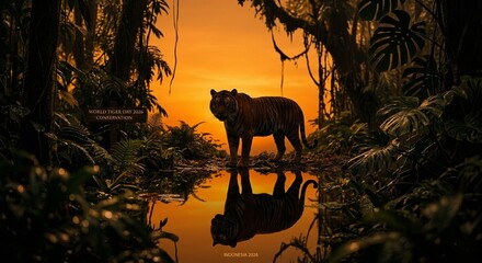 Naklejka premium World Tiger Day 2026 Conservation Campaign Image with Tiger Family in Rainforest