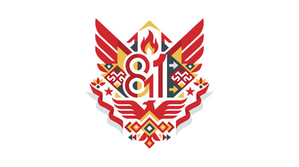 Obraz premium Stylized emblem featuring number eighty one with phoenix wings and ethnic patterns. EPS Editable. Vector Illustrations.