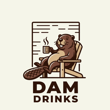 Beaver holding coffee cup relaxed.