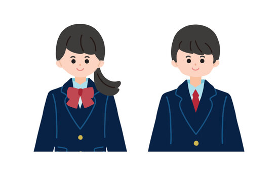 ブレザーの制服を着た女子学生と男子学生の上半身のアイコンイラスト