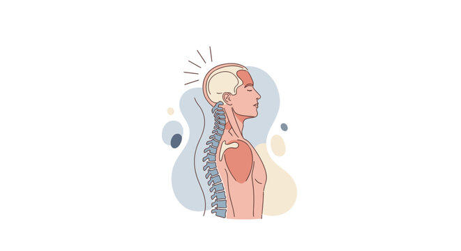 A profile illustration of a human body showcasing internal organs and spine
