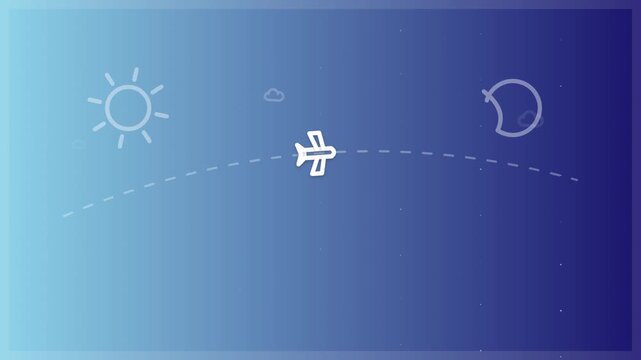 Airplane Travel Motion Graphic Showing Day to Night Journey