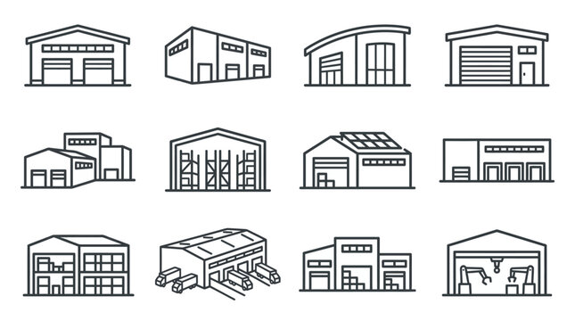 Distribution center and large scale storage icons.