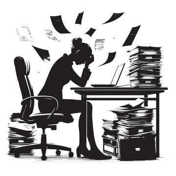 Black Stress at work  Silhouette Vector, High Quality Illustration on White Background