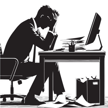 Black Stress at work  Silhouette Vector, High Quality Illustration on White Background