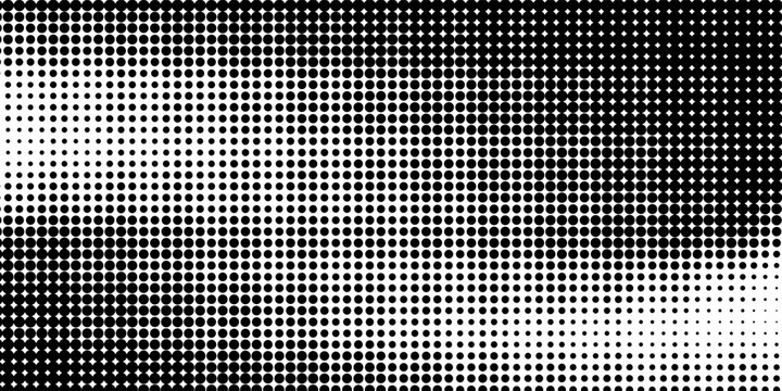 Grunge halftone gradient background. Faded grit noise texture. White and black sand wallpaper. Retro pixelated backdrop. Anime or manga style comic overlay. Vector graphic design textured template