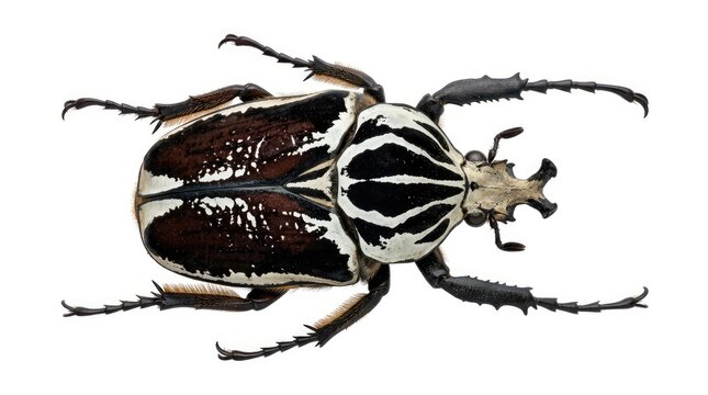Goliath beetle in detail, showcasing its intricate patterns and powerful legs