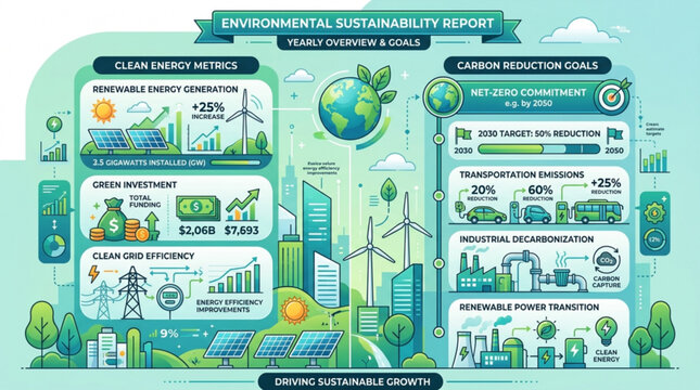 Environmental sustainability report with clean energy metrics