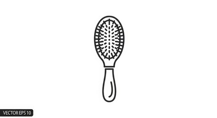 Fototapeta premium Minimalist hairbrush line art vector illustration for grooming and beauty care concepts isolated on white background