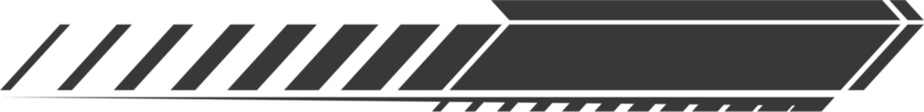 Black and white geometric racing stripe graphic with diagonal lines and arrow shape for automotive decal design and speed branding elements