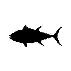 Fototapeta premium Black tuna silhouette isolated on white for marine logos, seafood design, and fishing symbols