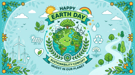 Naklejka premium Earth day illustration with sustainability concept