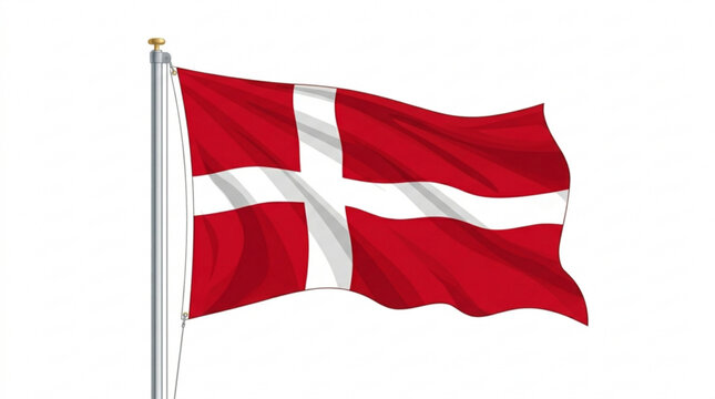 Denmark flag waving on silver pole with gold knob