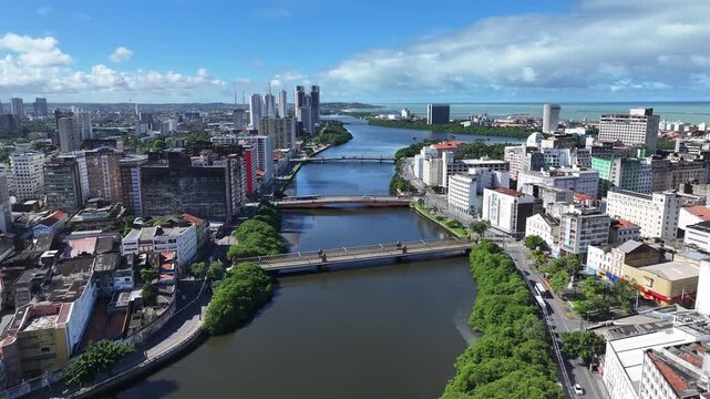 Recife Skyline In Recife Pernambuco Brazil. Birds Eye View Of Stunning Dark River And Forest Trees. Industry Landscape Commercial Building Busy. Industry Urban. Recife Pernambuco.