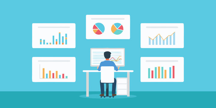 Data analysis illustration with charts and graphs vector style