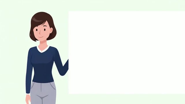 Animated Woman Presenting Blank White Sign for Your Message.