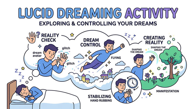 A man explores and controls his dreams through lucid dreaming activity.