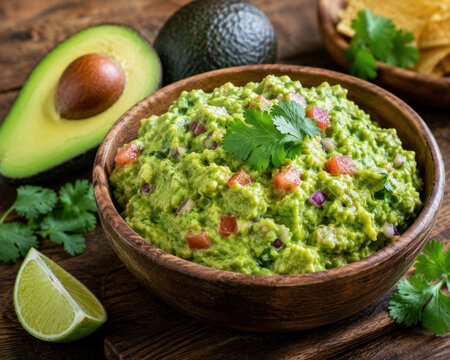 Fresh Homemade Guacamole With Avocado, Lime and Cilantro