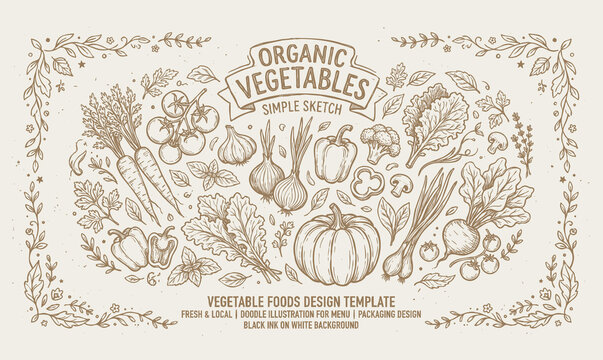 Vector vintage engraving illustration banner of vegetables frame with fresh organic agricultural crops and healthy foods.