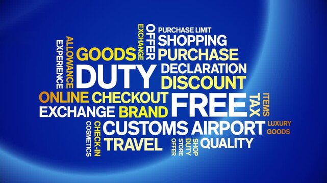 Duty Free animated word cloud-text design animation tag kinetic typography seamless loop.