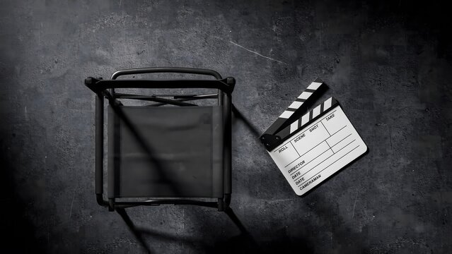 Film director chair and clapperboard on dark background