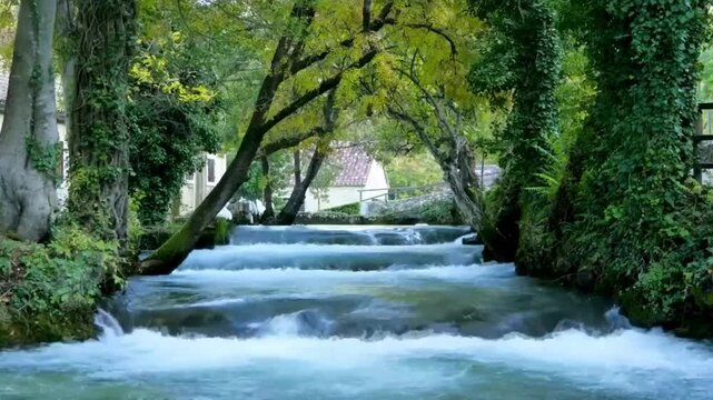 Views of clear, tiered river waters and streams flowing through lush green forests, to the majestic waterfalls set against the hillsides.